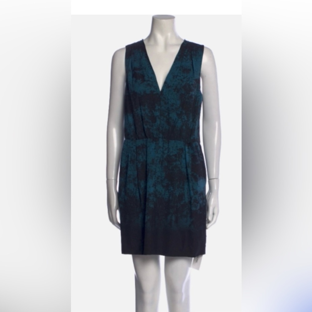 Halston Heritage Casual Versatile Dress Work Wear Blue Printed Mini Dress Sz M